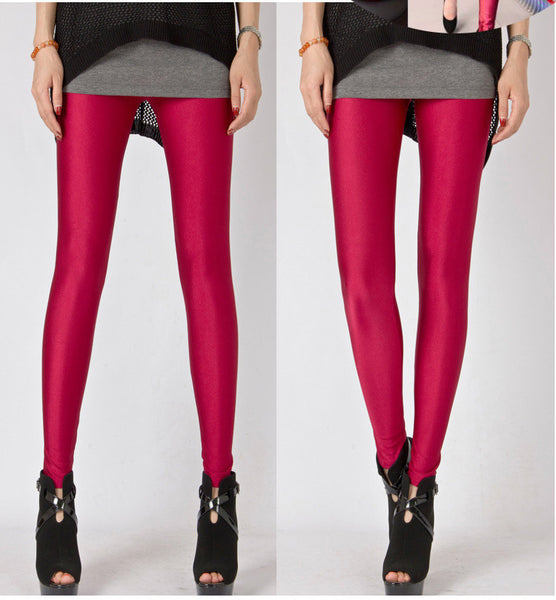 Solid Color Leggings - Wine Red